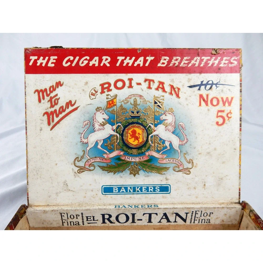 Vintage 1930s El Roi-Tan Bankers Wood Cigar Box Flor Fina Factory No 1896 PA